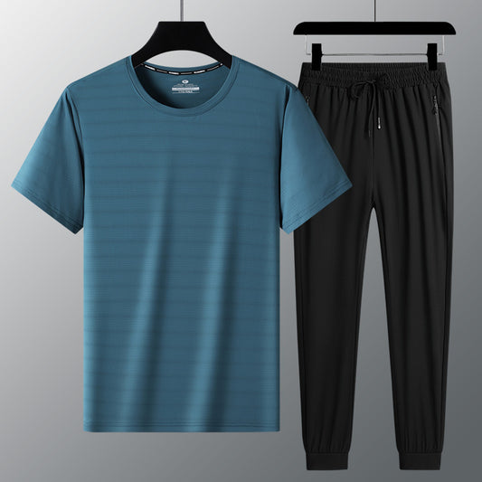 Summer new men's short-sleeved T-shirt ice silk suit men's business casual suit 
