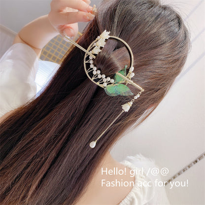 Super fairy flower clip new large metal butterfly clip female summer back head hair clip shark clip headdress hair clip 