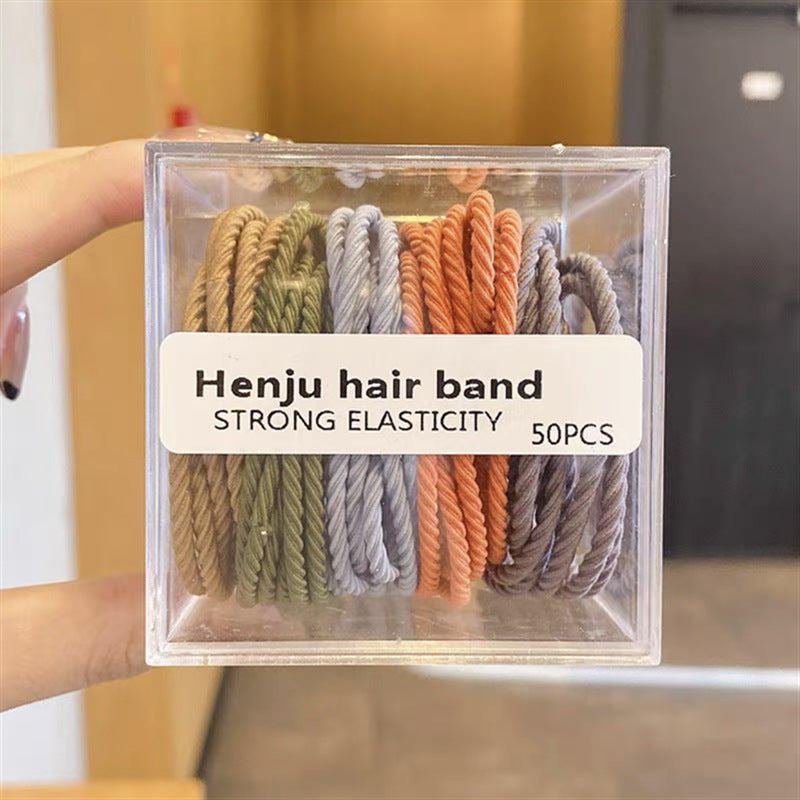 Korea 50 boxed colour ချည်မျှင်မြင့် မျှော့ဦးခေါင်းကြိုး အမျိုးသမီး၏ရိုးရှင်းပြီး မထိခိုက်စေဘဲ စိတ်နေစိတ်ထားရှိသော သားရေကွင်း ဆံပင် ခေါင်းစွပ်ကြိုး
