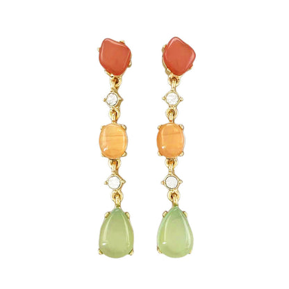Literary retro fashion simple special-shaped long earrings personality color beaded crystal inlaid stud earrings thin face earrings 