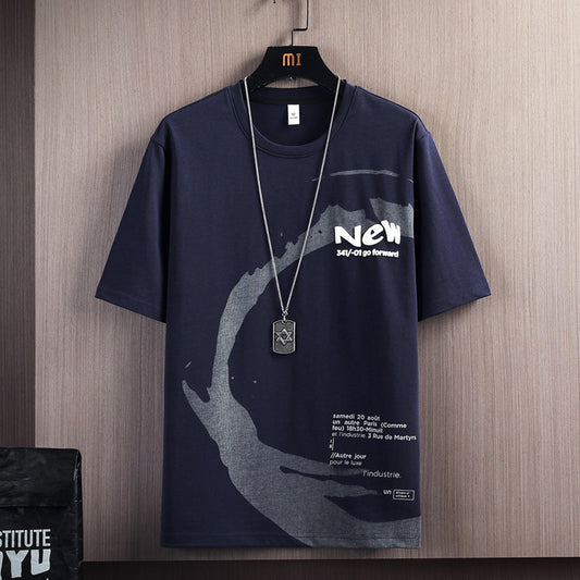 Round neck short-sleeved t-shirt men's summer trendy brand men's top clothes loose trendy brand half-sleeve printed breathable T-shirt 