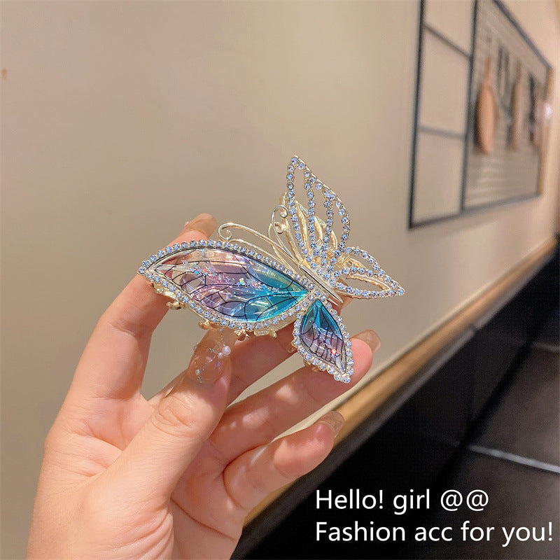 Super fairy flower clip new large metal butterfly clip female summer back head hair clip shark clip headdress hair clip 