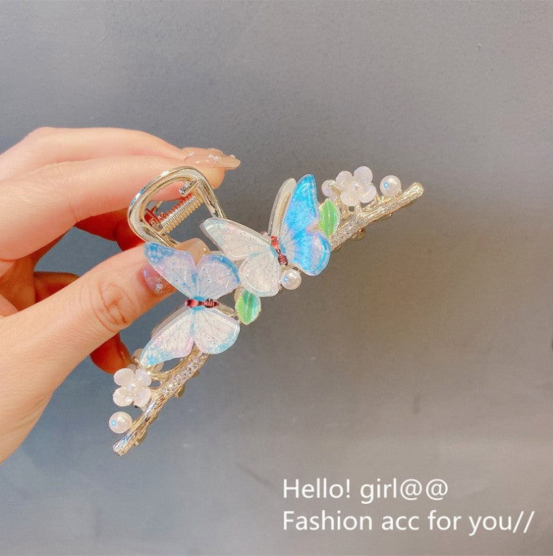 Super fairy flower clip new large metal butterfly clip female summer back head hair clip shark clip headdress hair clip 