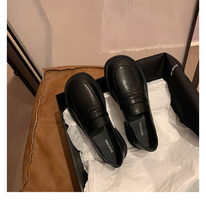 葡萄妈同款 新款厚底小皮鞋春秋季粗跟英伦风一脚蹬乐福鞋女