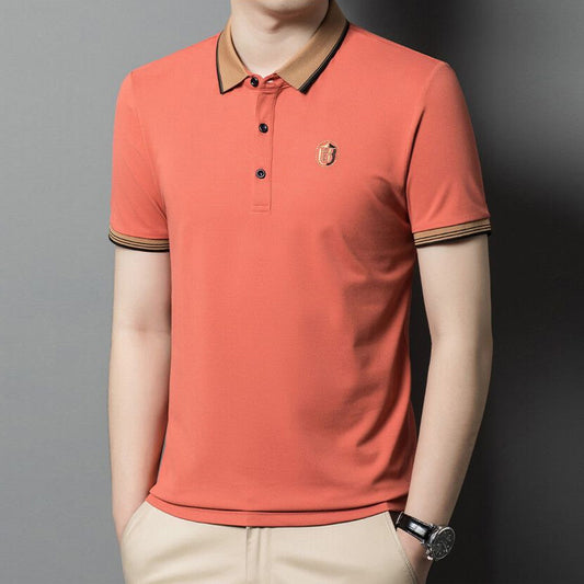 Summer new men's Korean style fashion embroidery craft short-sleeved lapel polo shirt trendy couple net red top with the same style 