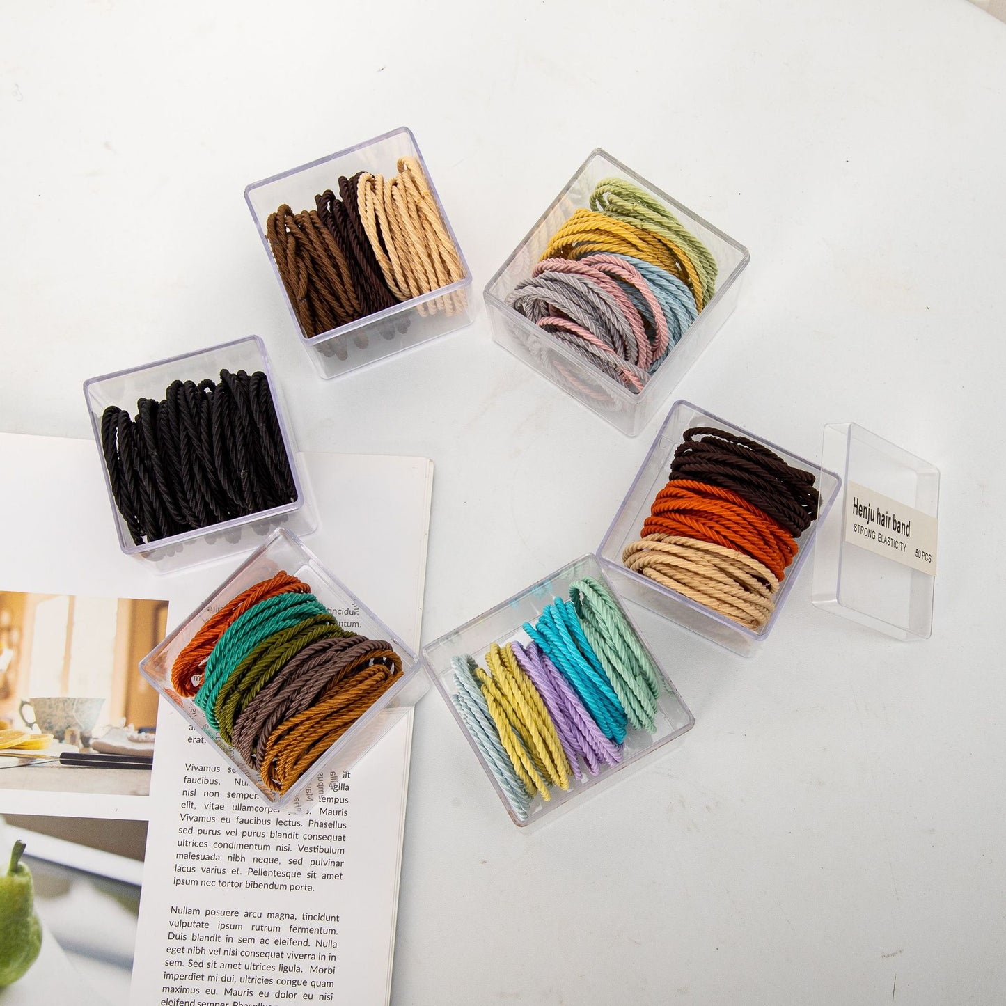 Korea 50 boxed colour ချည်မျှင်မြင့် မျှော့ဦးခေါင်းကြိုး အမျိုးသမီး၏ရိုးရှင်းပြီး မထိခိုက်စေဘဲ စိတ်နေစိတ်ထားရှိသော သားရေကွင်း ဆံပင် ခေါင်းစွပ်ကြိုး