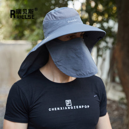 防晒帽子男士钓鱼帽夏季渔夫帽户外登山太阳帽遮脸防紫外线遮阳帽