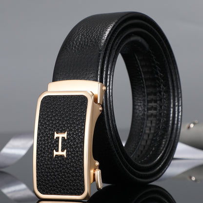Men's belt automatic buckle skin alloy buckle head lychee pattern business casual belt men wholesale one drop shipping 