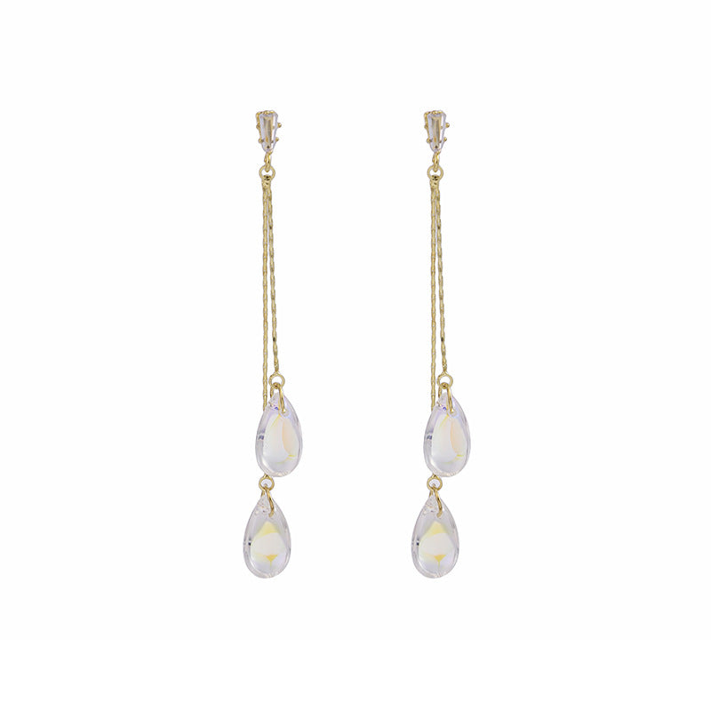 Silver Needle Retro Handmade Mermaid Tears Symphony Water Drop Earrings Tassel Super Fairy Temperament Fairy Style Beautiful Stud Earrings 