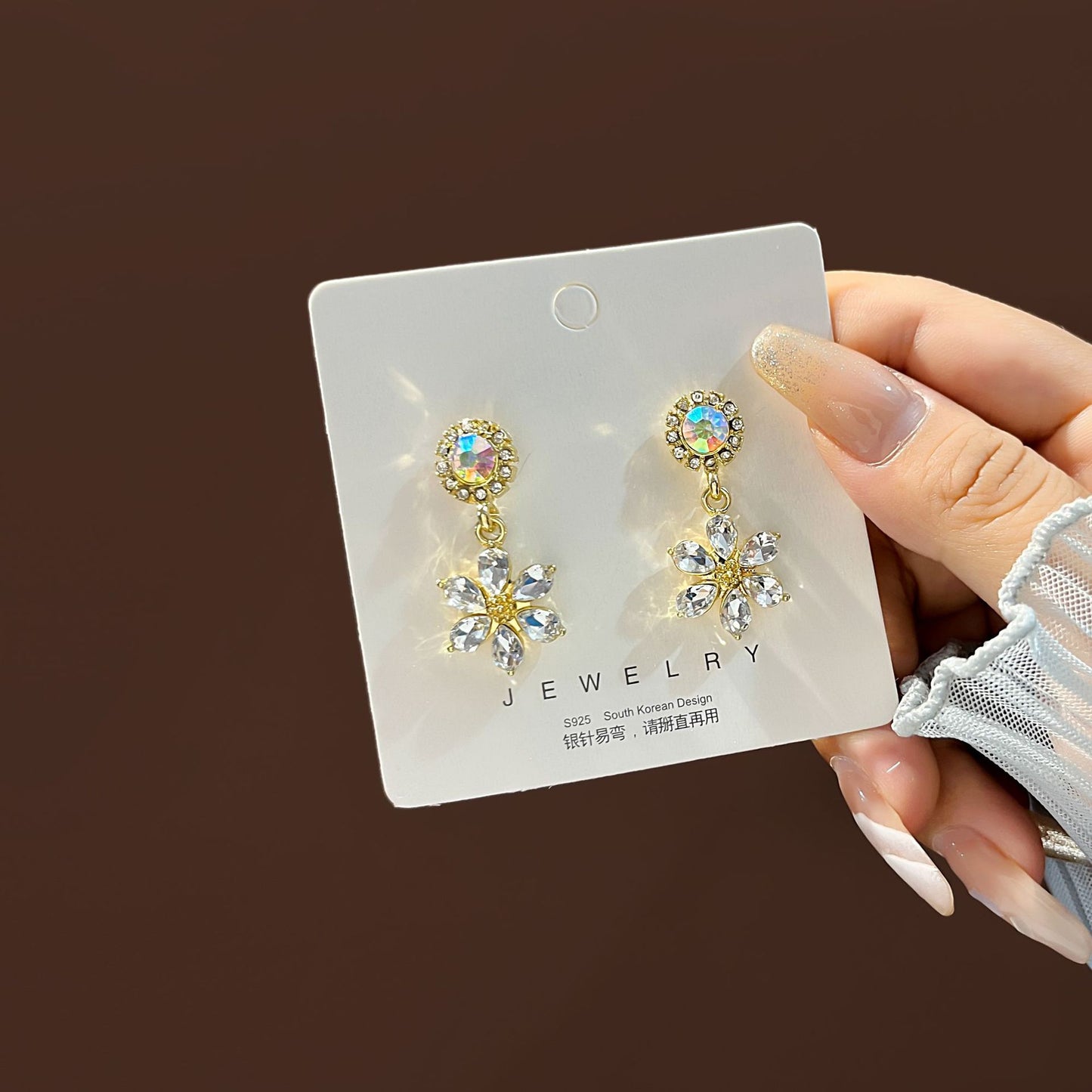 2023韩国高级感珍珠耳环 银针复古小香风彩钻八芒星耳钉耳坠批发