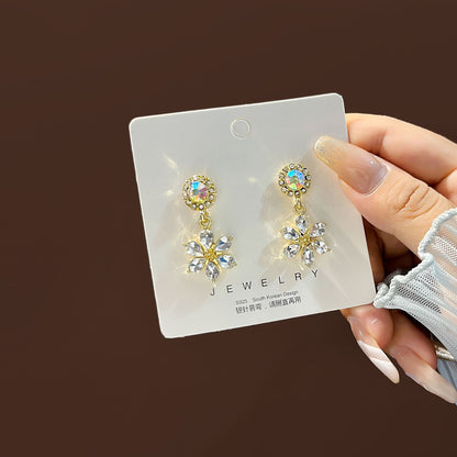 2023韩国高级感珍珠耳环 银针复古小香风彩钻八芒星耳钉耳坠批发