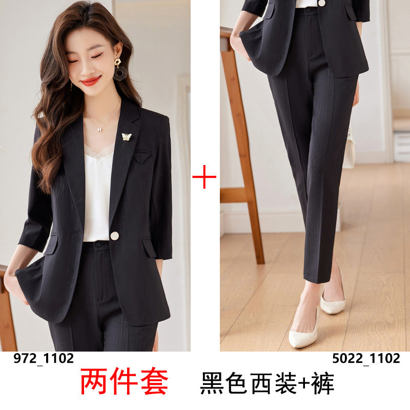 Green suit suit female summer thin section 2023 new high-level professional wear casual suit jacket overalls 