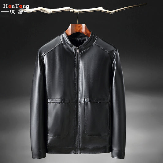2021 new men's PU leather jacket spring and summer thin section stand collar zipper casual leather jacket male manufacturers wholesale