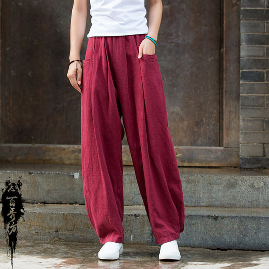 23 spring and summer cotton linen women's new ramie cotton sand wash loose drape beam mouth women's casual pants trousers bloomers 