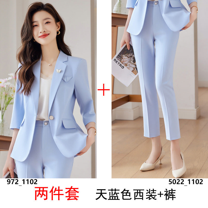 Green suit suit female summer thin section 2023 new high-level professional wear casual suit jacket overalls 
