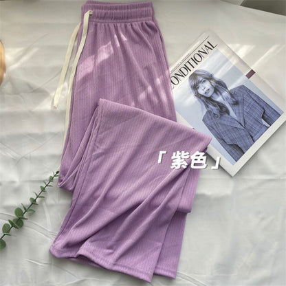 2023春夏新款闪电条阔腿裤高腰宽松直筒显瘦百搭垂坠感休闲裤女