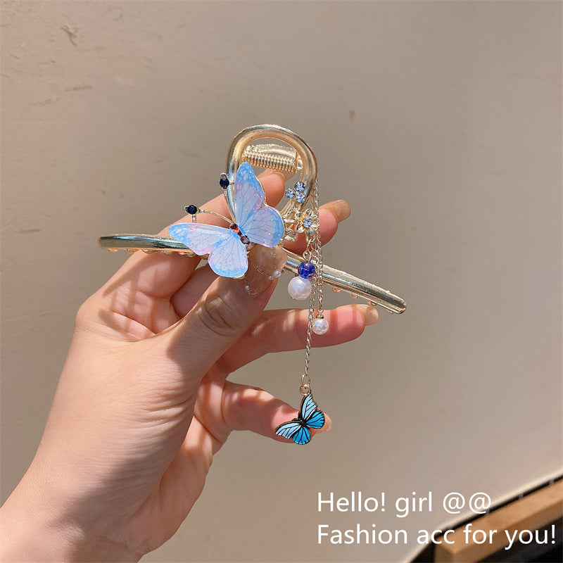 Super fairy flower clip new large metal butterfly clip female summer back head hair clip shark clip headdress hair clip 