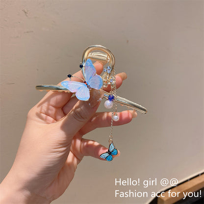 Super fairy flower clip new large metal butterfly clip female summer back head hair clip shark clip headdress hair clip 