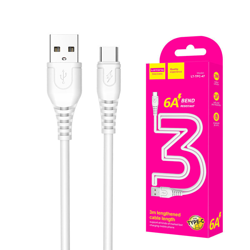 乐糖3米加长适用iPhone安卓Type-C数据线6A超级快充手机充电线3m