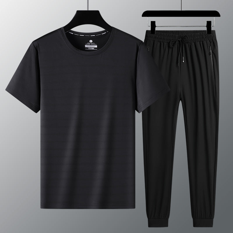 Summer new men's short-sleeved T-shirt ice silk suit men's business casual suit 