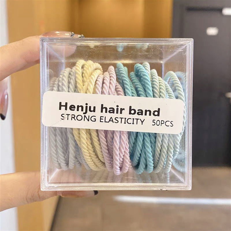 Korea 50 boxed colour ချည်မျှင်မြင့် မျှော့ဦးခေါင်းကြိုး အမျိုးသမီး၏ရိုးရှင်းပြီး မထိခိုက်စေဘဲ စိတ်နေစိတ်ထားရှိသော သားရေကွင်း ဆံပင် ခေါင်းစွပ်ကြိုး
