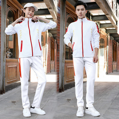 Spring and autumn lovers sports suit male youth stand-up collar sportswear female running group activities school uniform factory direct sales 