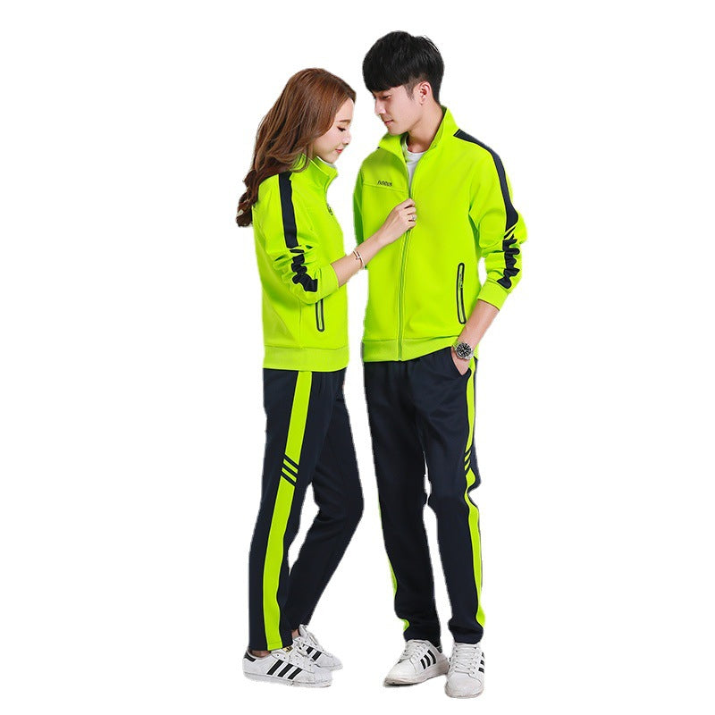 Spring and autumn lovers sports suit male youth stand-up collar sportswear female running group activities school uniform factory direct sales 