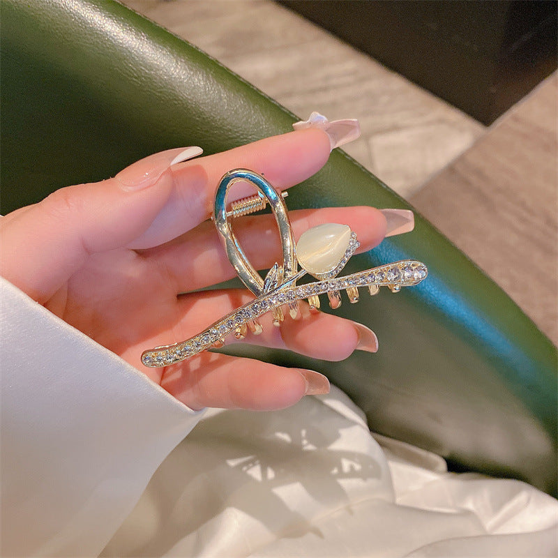 Super fairy flower clip new large metal butterfly clip female summer back head hair clip shark clip headdress hair clip 