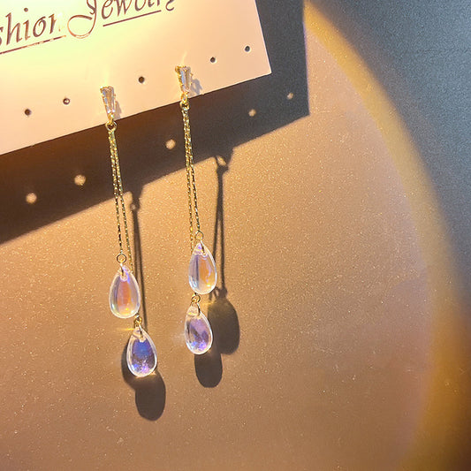 Silver Needle Retro Handmade Mermaid Tears Symphony Water Drop Earrings Tassel Super Fairy Temperament Fairy Style Beautiful Stud Earrings 