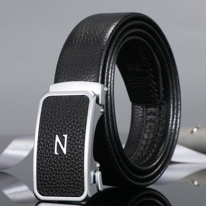 Men's belt automatic buckle skin alloy buckle head lychee pattern business casual belt men wholesale one drop shipping 