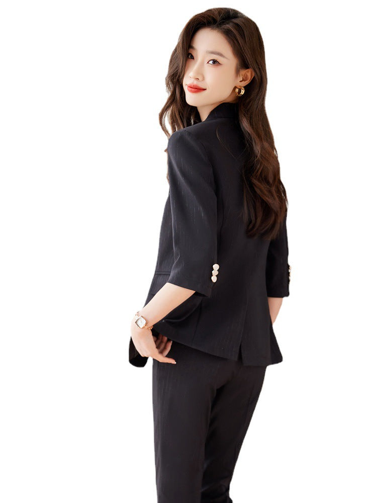 Green suit suit female summer thin section 2023 new high-level professional wear casual suit jacket overalls 