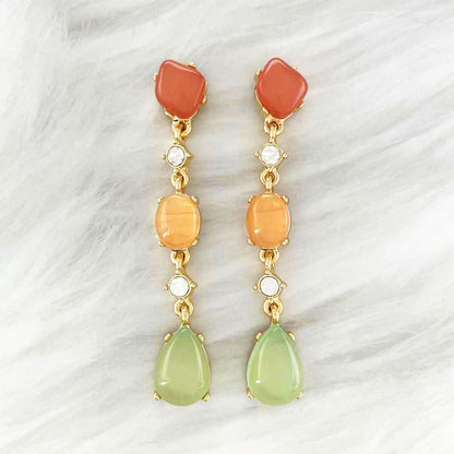 Literary retro fashion simple special-shaped long earrings personality color beaded crystal inlaid stud earrings thin face earrings 
