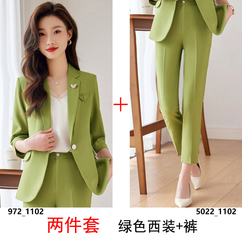 Green suit suit female summer thin section 2023 new high-level professional wear casual suit jacket overalls 