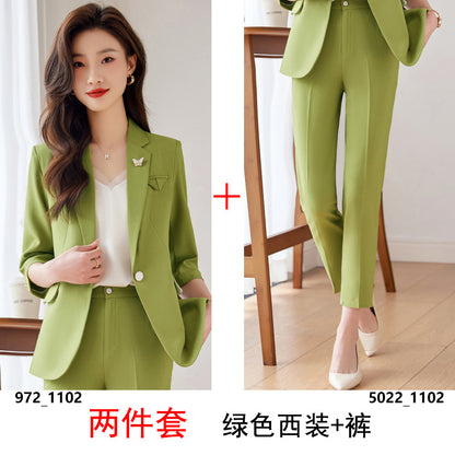 Green suit suit female summer thin section 2023 new high-level professional wear casual suit jacket overalls 
