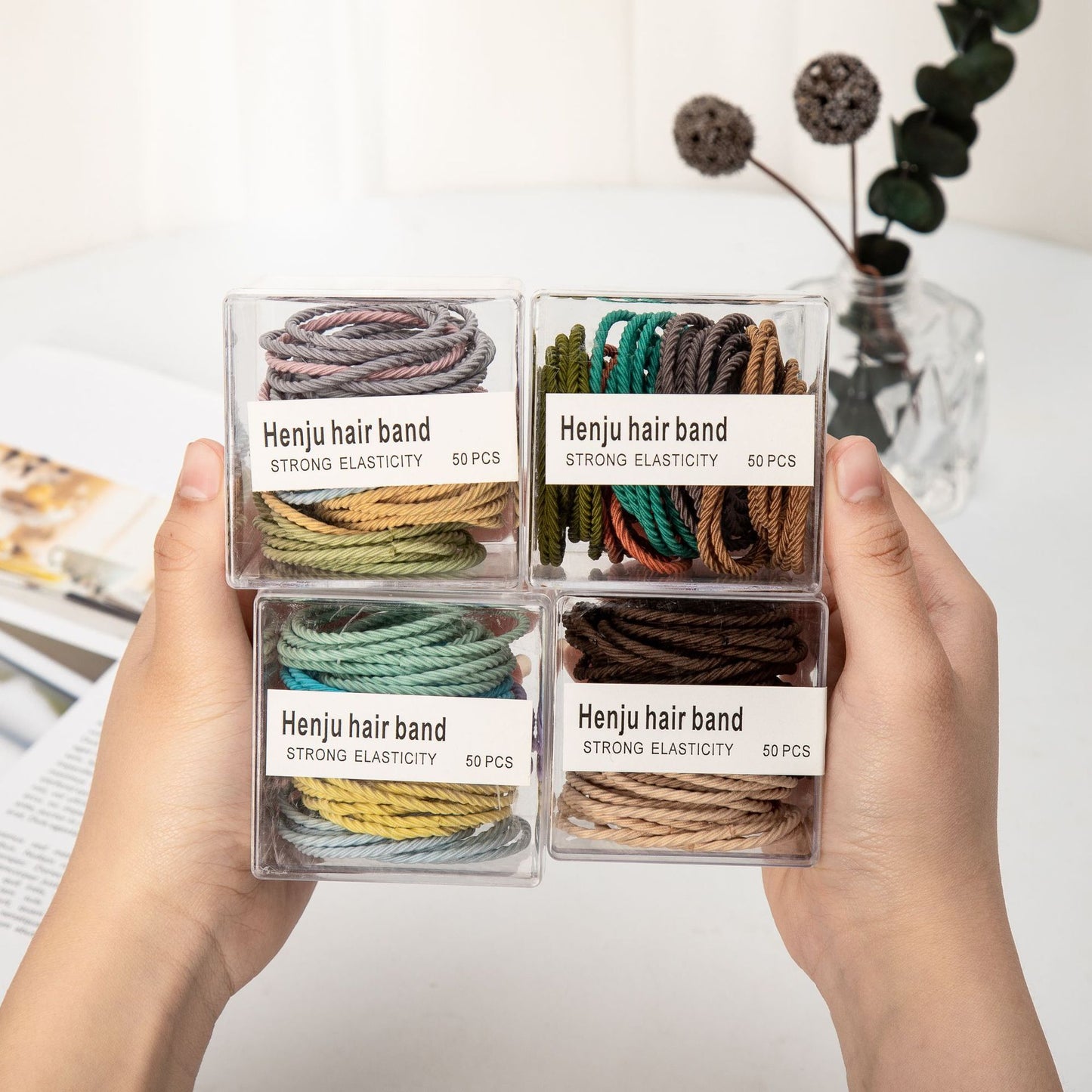 Korea 50 boxed colour ချည်မျှင်မြင့် မျှော့ဦးခေါင်းကြိုး အမျိုးသမီး၏ရိုးရှင်းပြီး မထိခိုက်စေဘဲ စိတ်နေစိတ်ထားရှိသော သားရေကွင်း ဆံပင် ခေါင်းစွပ်ကြိုး