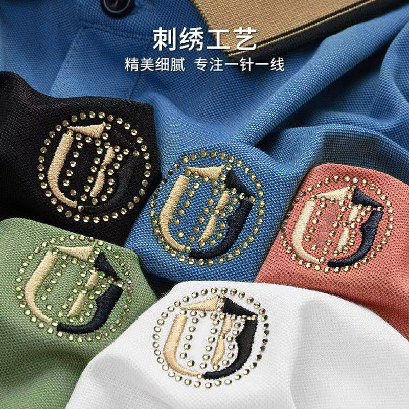 Summer new men's Korean style fashion embroidery craft short-sleeved lapel polo shirt trendy couple net red top with the same style 