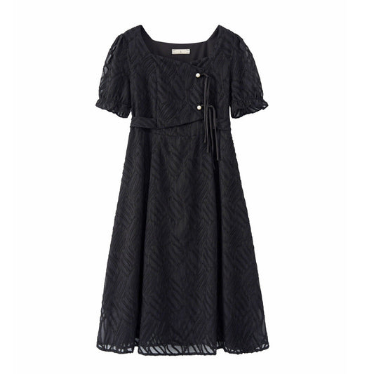 Summer new large size women's clothing fat mm new Chinese style buckle inlaid beads square collar temperament cheongsam dress 18281