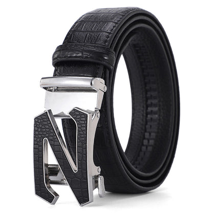 Men's belt automatic buckle skin alloy buckle head lychee pattern business casual belt men wholesale one drop shipping 