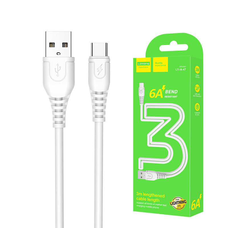 乐糖3米加长适用iPhone安卓Type-C数据线6A超级快充手机充电线3m