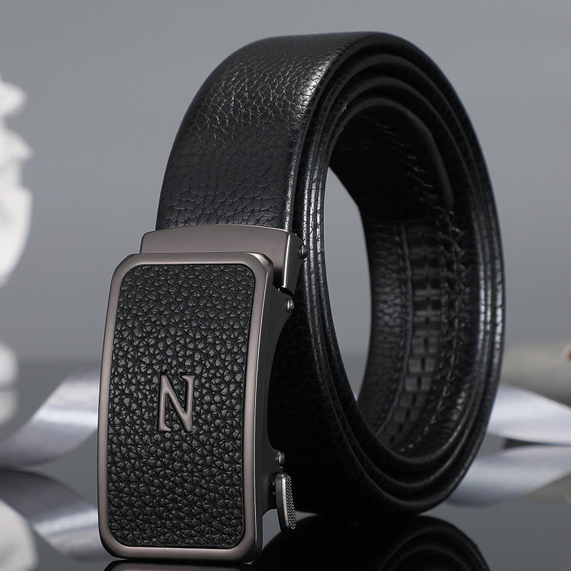 Men's belt automatic buckle skin alloy buckle head lychee pattern business casual belt men wholesale one drop shipping 