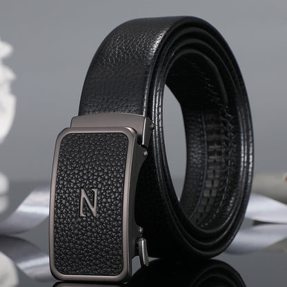 Men's belt automatic buckle skin alloy buckle head lychee pattern business casual belt men wholesale one drop shipping 