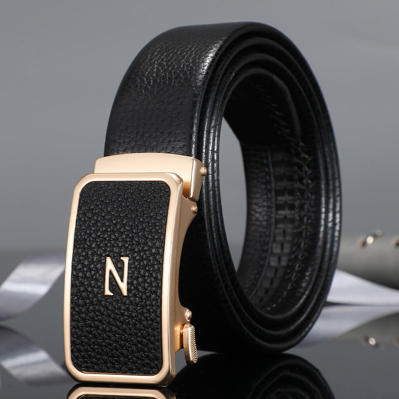 Men's belt automatic buckle skin alloy buckle head lychee pattern business casual belt men wholesale one drop shipping 