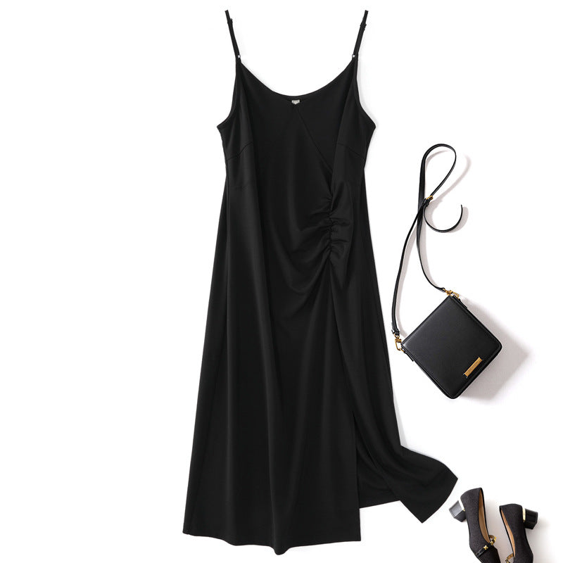 Plus size women's suspender dress summer Korean version casual fat sister wrinkled slim sleeveless dress female 13213 