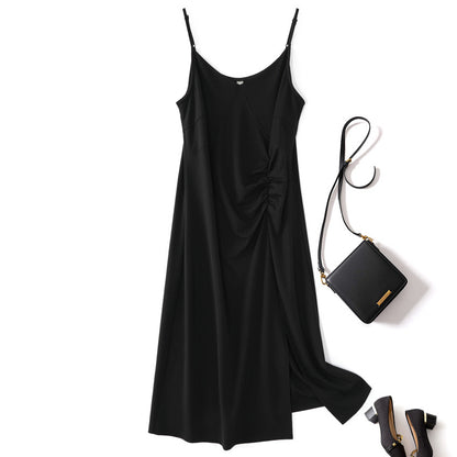 Plus size women's suspender dress summer Korean version casual fat sister wrinkled slim sleeveless dress female 13213 