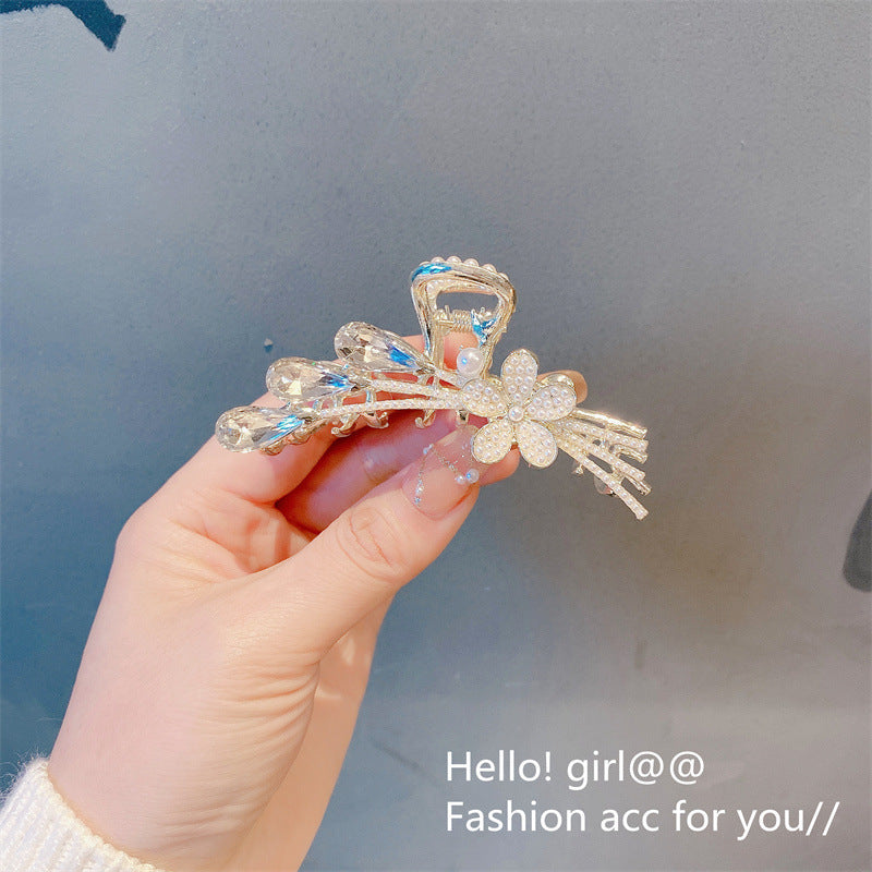 Super fairy flower clip new large metal butterfly clip female summer back head hair clip shark clip headdress hair clip 