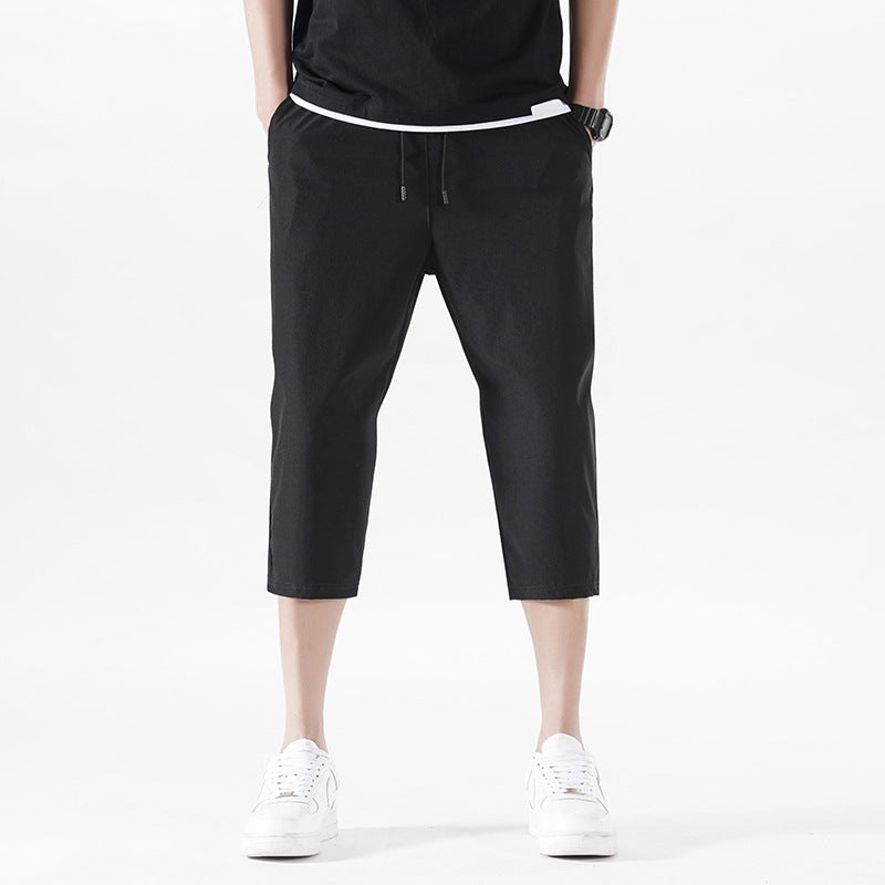 Enbu summer new men's Korean version loose ice silk thin section casual sports solid color cropped pants trendy couple pants 