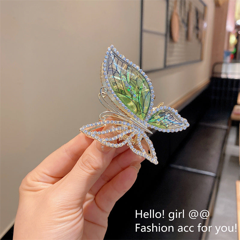 Super fairy flower clip new large metal butterfly clip female summer back head hair clip shark clip headdress hair clip 