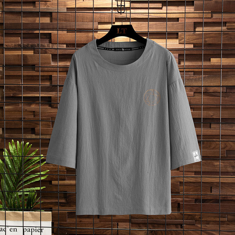 Short-sleeved 2021 new three-quarter-sleeved T-shirt men's trendy brand large size half-sleeved fat loose T-shirt five-quarter sleeve top clothes 