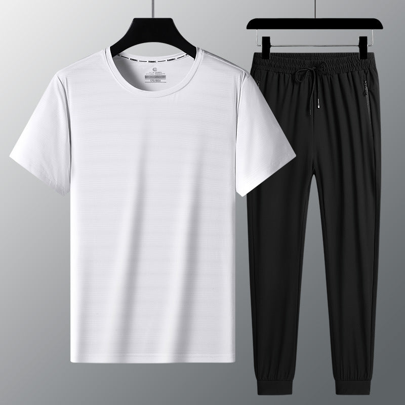 Summer new men's short-sleeved T-shirt ice silk suit men's business casual suit 