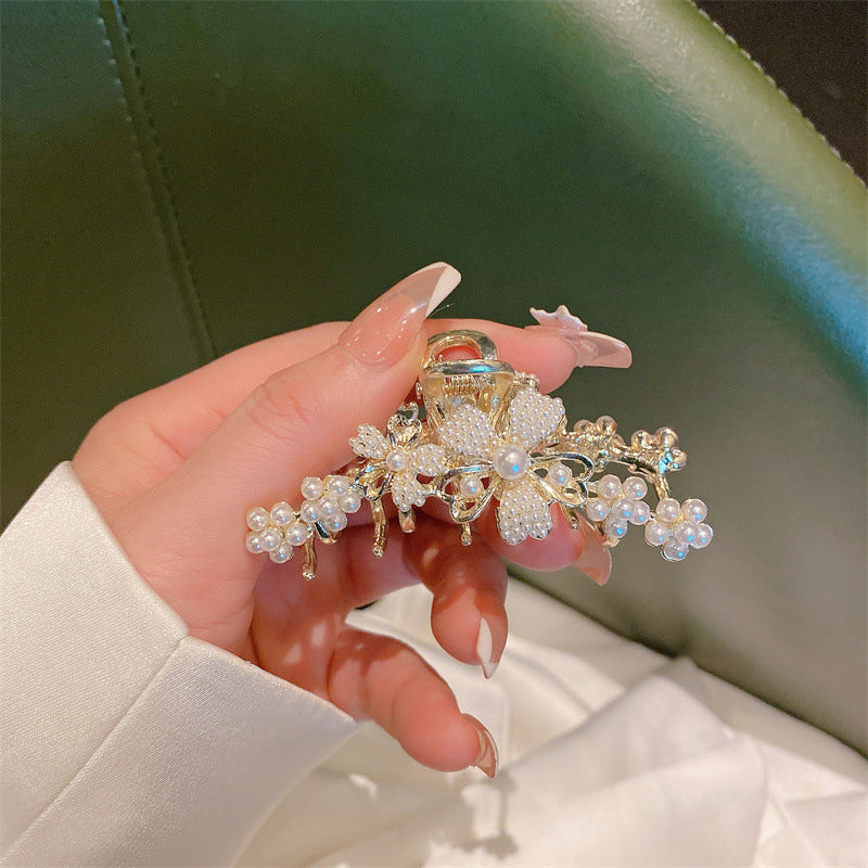Super fairy flower clip new large metal butterfly clip female summer back head hair clip shark clip headdress hair clip 
